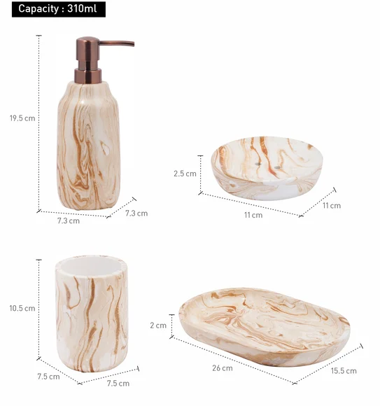 AZURE 4PCS BATHROOM SET Polyresin Bath Set Gold