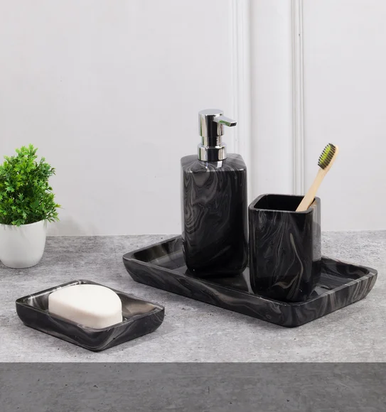 AZURE 4PCS BATHROOM SET Polyresin Bath Set Black