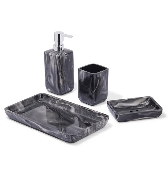AZURE 4PCS BATHROOM SET Polyresin Bath Set Black