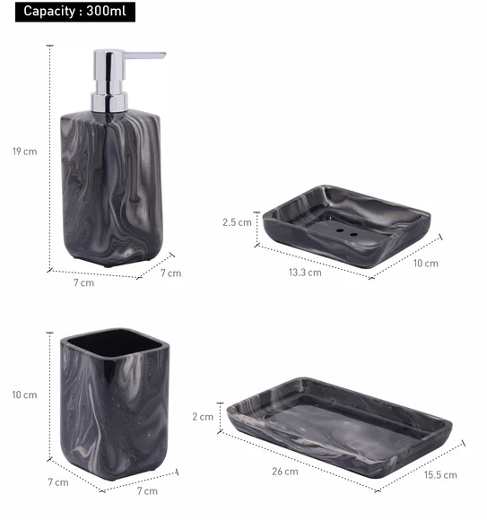 AZURE 4PCS BATHROOM SET Polyresin Bath Set Black