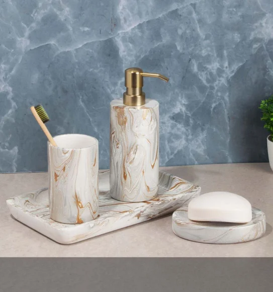 AZURE 4PCS BATHROOM SET Polyresin Bath Set L.Brown