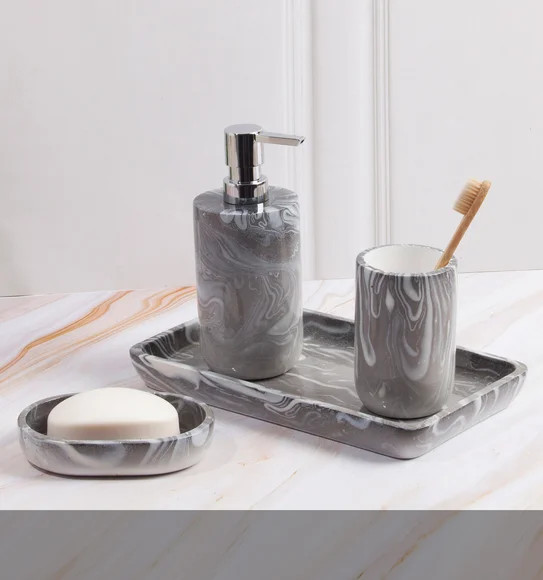 AZURE 4PCS BATHROOM SET Polyresin Bath Set Silver