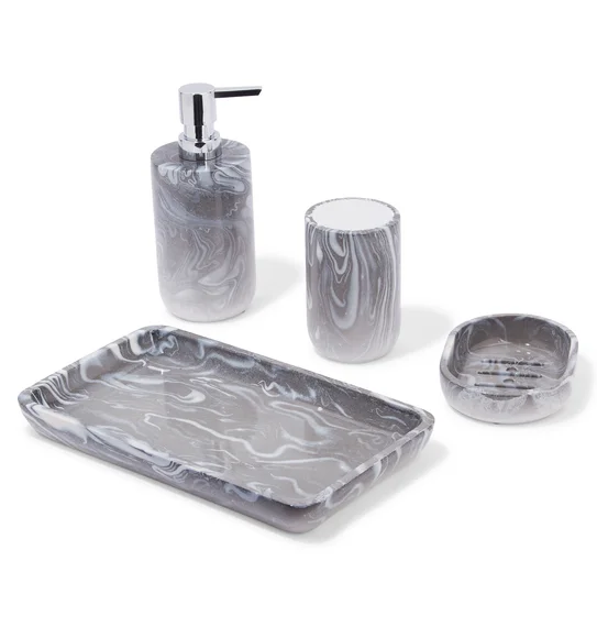 AZURE 4PCS BATHROOM SET Polyresin Bath Set Silver