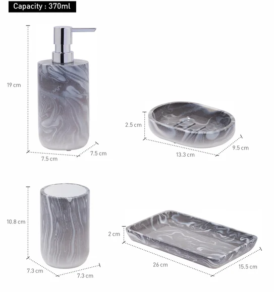 AZURE 4PCS BATHROOM SET Polyresin Bath Set Silver