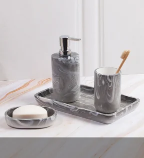 AZURE 4PCS BATHROOM SET Polyresin Bath Set Silver