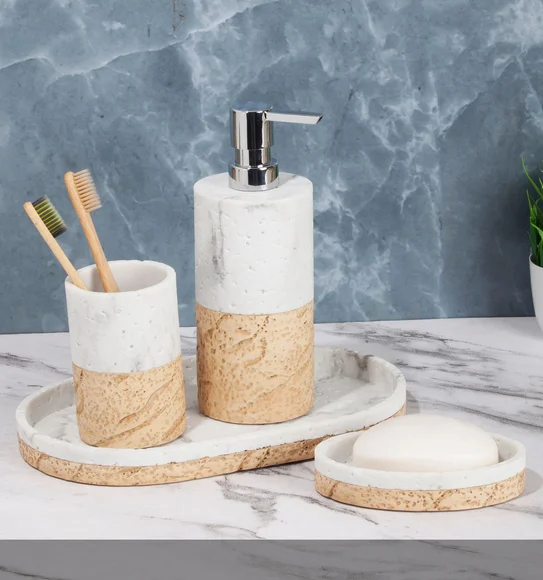 Vibe 4Pcs Bathroom Set Polyresin Bath Set Beige