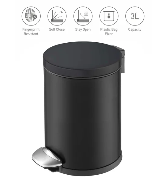 Eko 9219 Luna Soft Close Fingerprint Resistant Step Bin Black