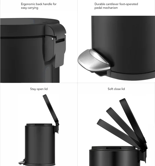 Eko 9219 Luna Soft Close Fingerprint Resistant Step Bin Black