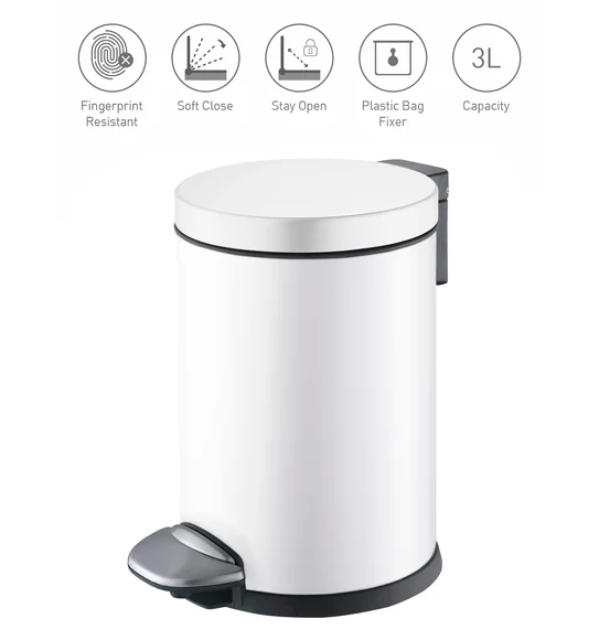 Eko 9219 Luna Soft Close Fingerprint Resistant Step Bin White