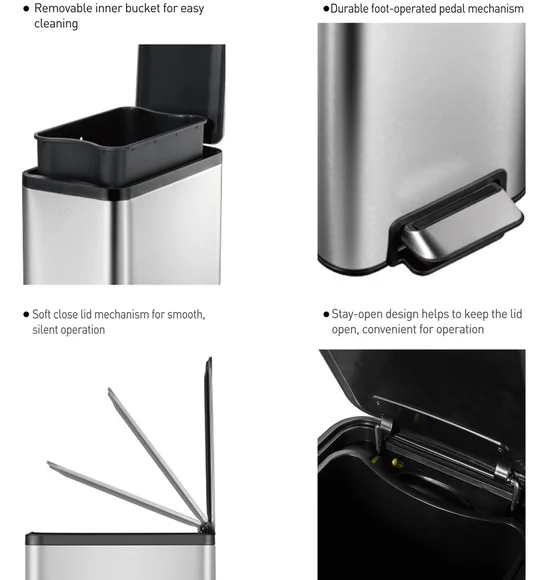 Eko 9376 Eco Slim Stainless Steel Fingerprint Resistant Step Bin Metallic