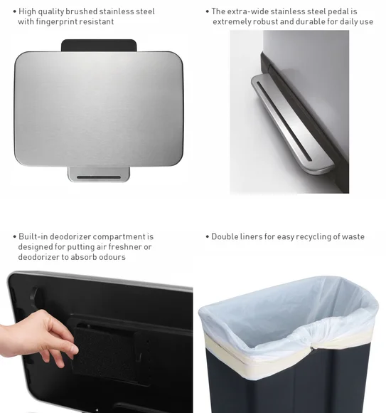 Eko 9268 E Cube Soft Close Fingerprint Resistant Step Bin Metallic