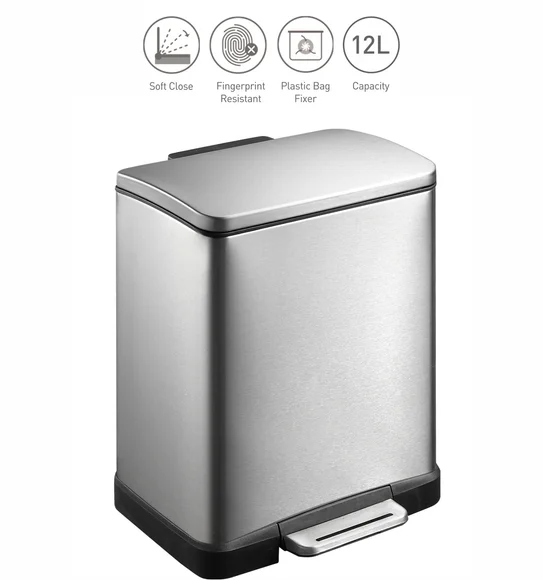 Eko 9268 E Cube Soft Close Fingerprint Resistant Step Bin Metallic