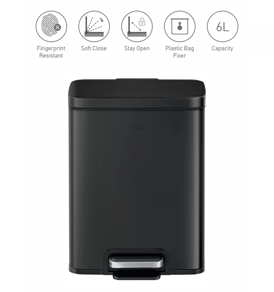 Eko 9361 Madison Fingerprint Resistant Step Bin Black Steel