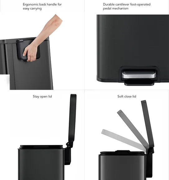 Eko 9361 Madison Fingerprint Resistant Step Bin Black Steel