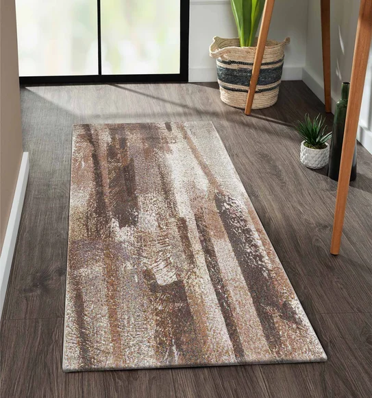 Aquarius Abstract Machine Made Runner Brown and Beige