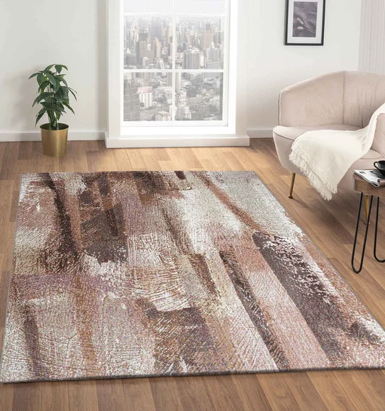 Aquarius Abstract Machine Made Carpet Brown and Beige