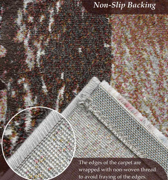 Aquarius Abstract Machine Made Carpet Brown and Beige