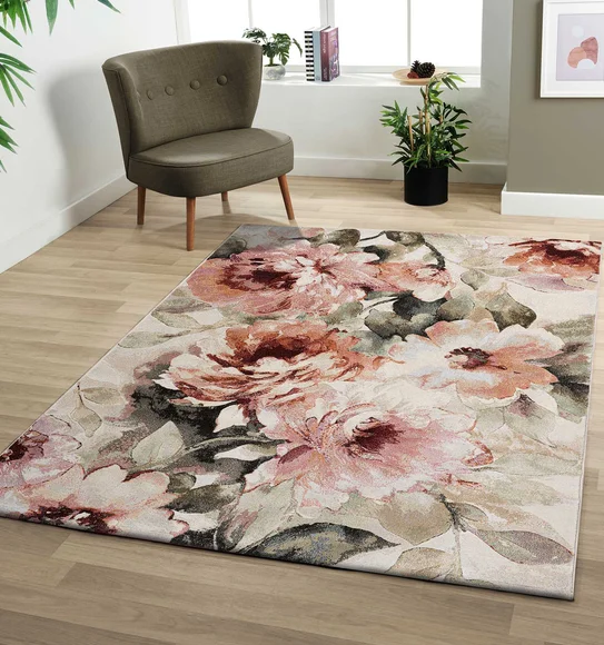 Aquarius Floral Machine Made Carpet Olive