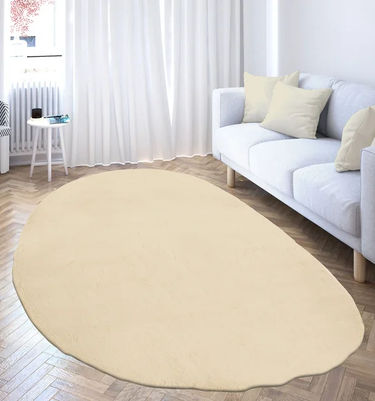 Angola 2 Solid Oval Shaped Carpet Beige