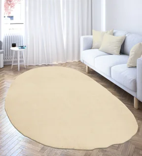 Angola 2 Solid Oval Shaped Carpet Beige