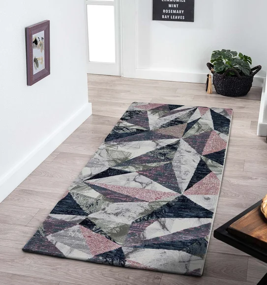 Alan Polypropylene Geometric Runner Peach and Olive