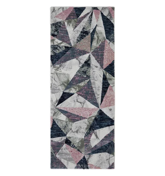 Alan Polypropylene Geometric Runner Peach and Olive