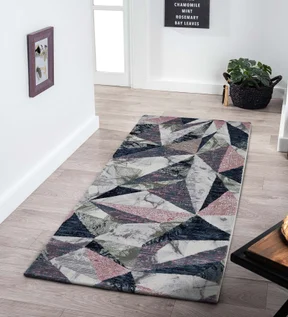Alan Polypropylene Geometric Runner Peach and Olive