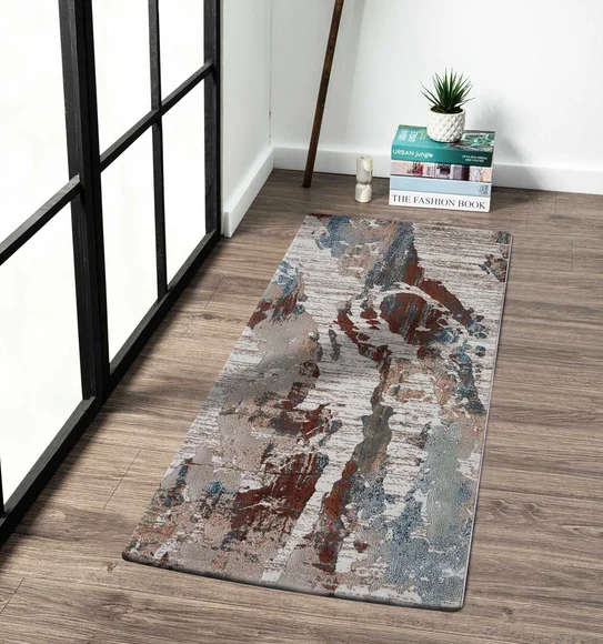 Alan Polypropylene Abstract Runner Rust and Cream