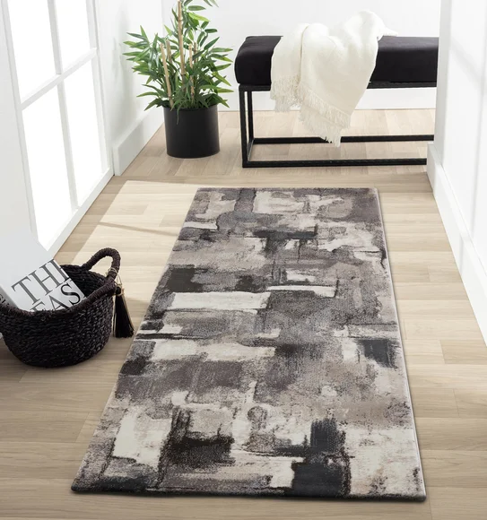 Alan Polypropylene Abstract Runner Cream and Grey