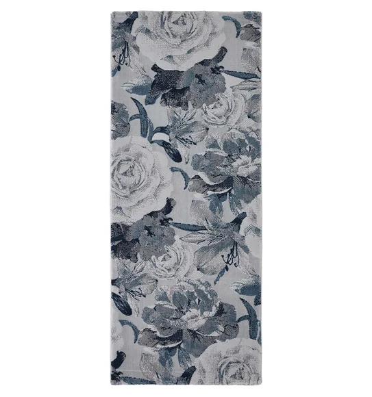 Alan Polypropylene Floral Runner Blue and L.Grey
