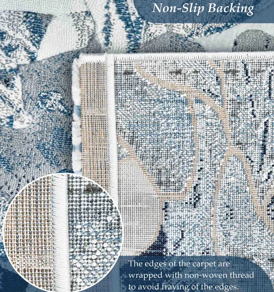 Alan Polypropylene Floral Runner Blue and L.Grey