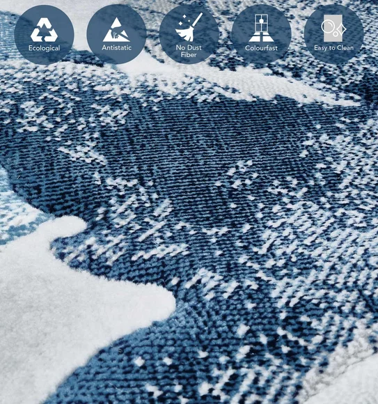 Alan Polypropylene Floral Runner Blue and L.Grey