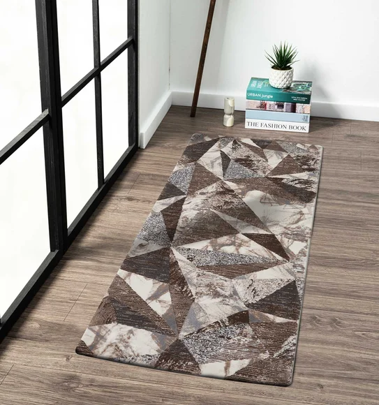 Alan Polypropylene Geometric Runner Brown and Grey
