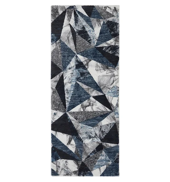 Alan Polypropylene Geometric Runner Blue and Cream