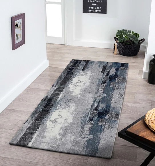 Alan Polypropylene Abstract Runner Blue and Grey