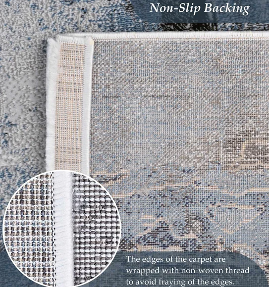 Alan Polypropylene Abstract Runner Blue and Grey