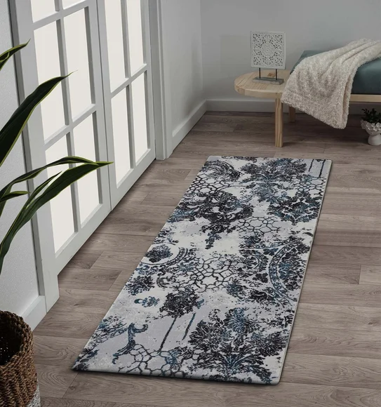 Alan Polypropylene Neo Classical Runner Grey and Blue