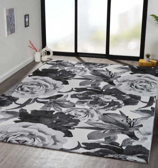 Alan Polypropylene Floral Carpet D.Grey and Cream