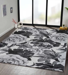 Alan Polypropylene Floral Carpet D.Grey and Cream