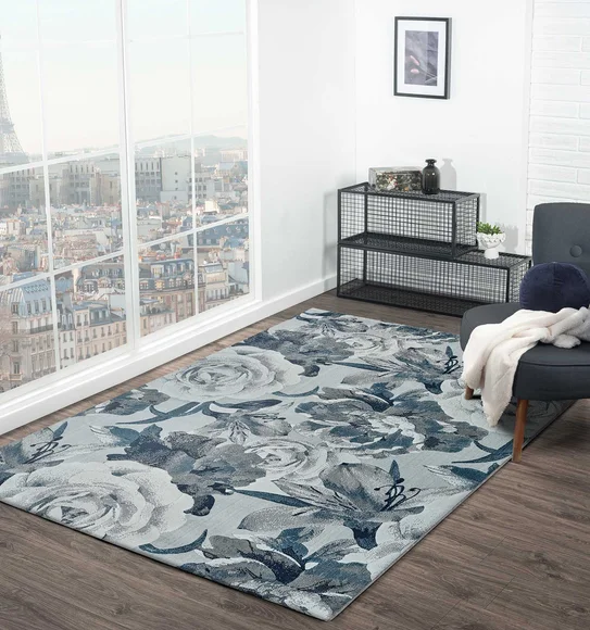 Alan Polypropylene Floral Carpet Blue and L.Grey