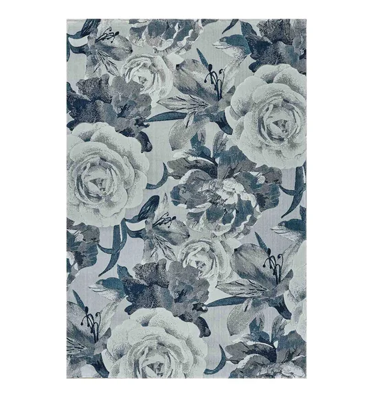 Alan Polypropylene Floral Carpet Blue and L.Grey