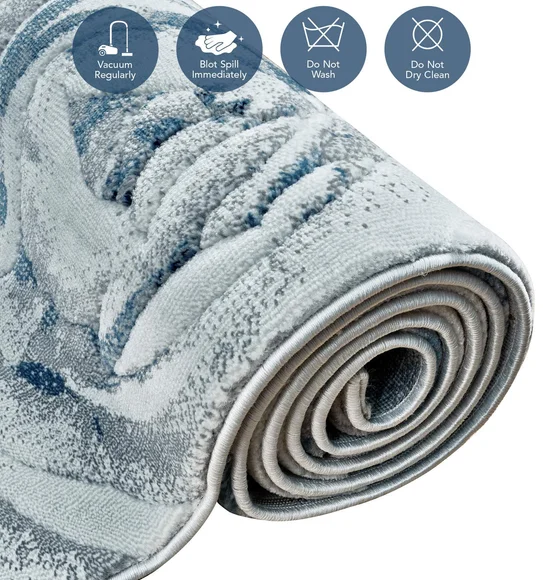 Alan Polypropylene Floral Carpet Blue and L.Grey