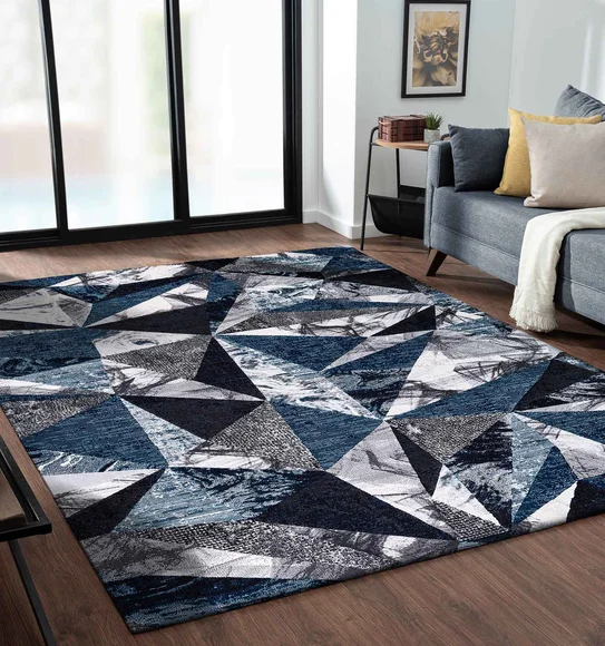 Alan Polypropylene Geometric Carpet Blue and Cream