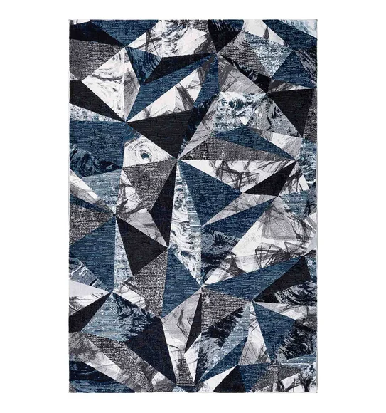 Alan Polypropylene Geometric Carpet Blue and Cream