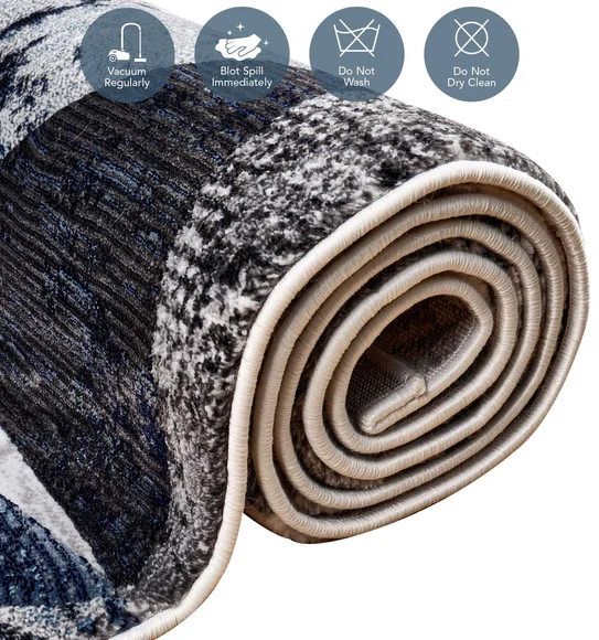 Alan Polypropylene Geometric Carpet Blue and Cream