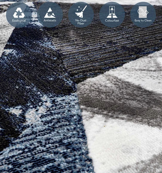 Alan Polypropylene Geometric Carpet Blue and Cream