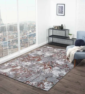 Alan Polypropylene Neo Classical Carpet Grey and Rust