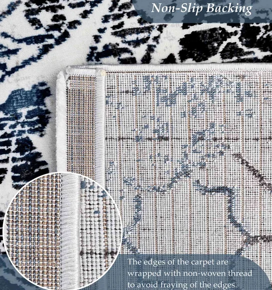Alan Polypropylene Neo Classical Carpet Grey and Blue