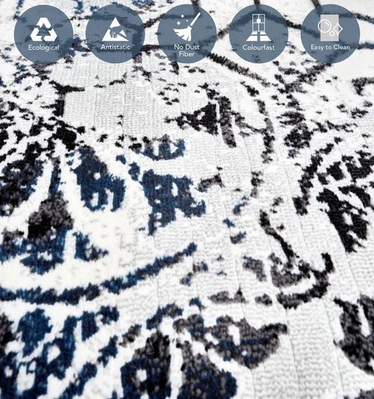 Alan Polypropylene Neo Classical Carpet Grey and Blue
