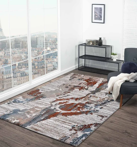 Alan Polypropylene Abstract Carpet Rust and Cream